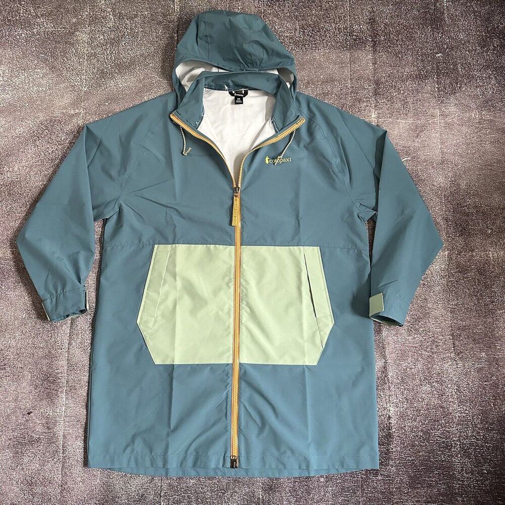 NWOT Men's Cotopaxi Cielo Hooded Blue Rain Trench Coat Parka Sample Jacket Sz M